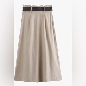 ZARA Basic Elegant Khaki Pleaded Mid-Length Skirt S